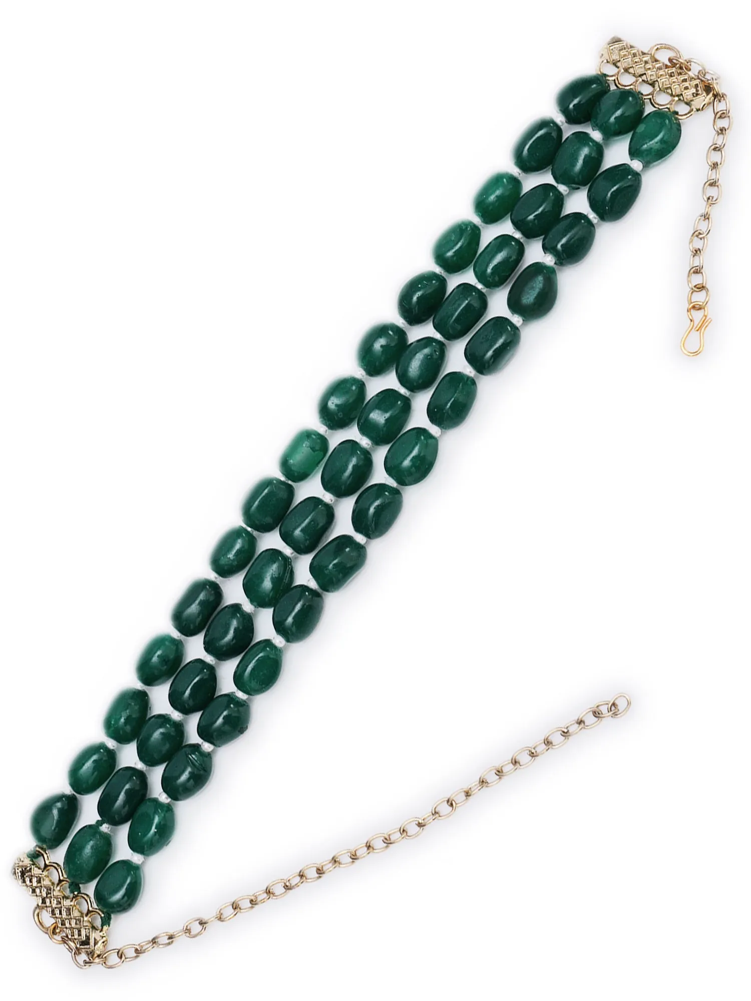 Green Stone Studded Beaded Choker Necklace