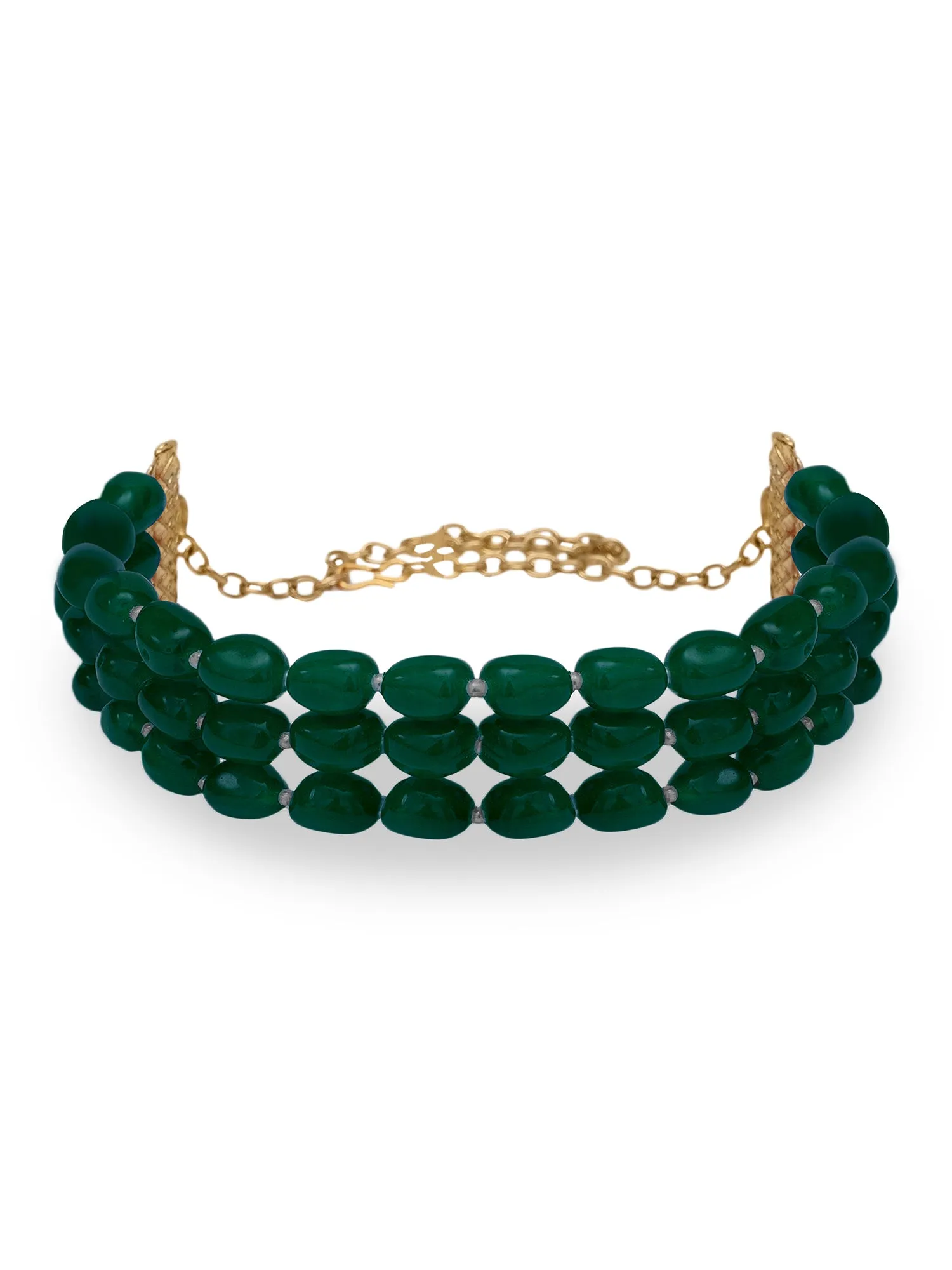 Green Stone Studded Beaded Choker Necklace