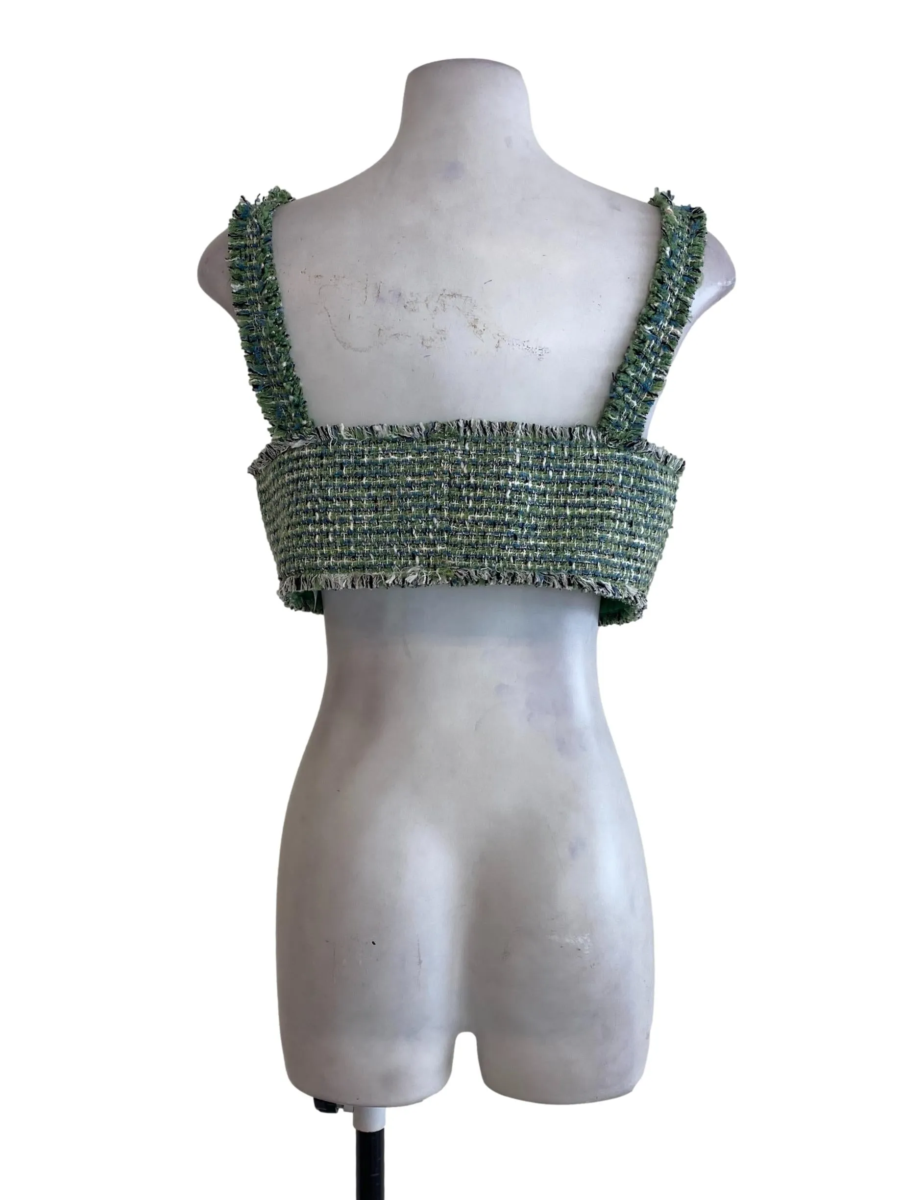 Green Tweed Crop Top