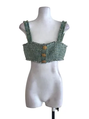 Green Tweed Crop Top