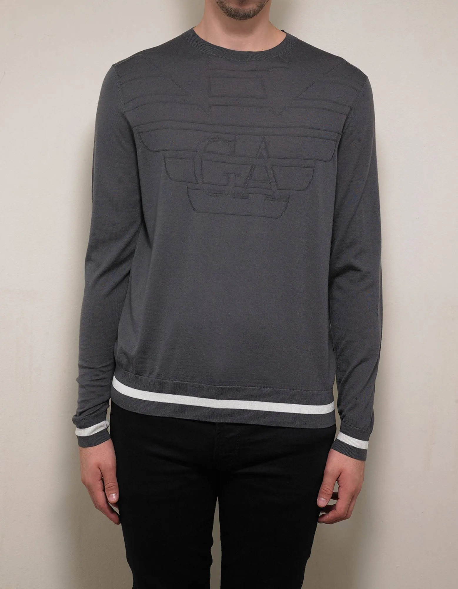 Grey Logo Embossed Wool Sweater
