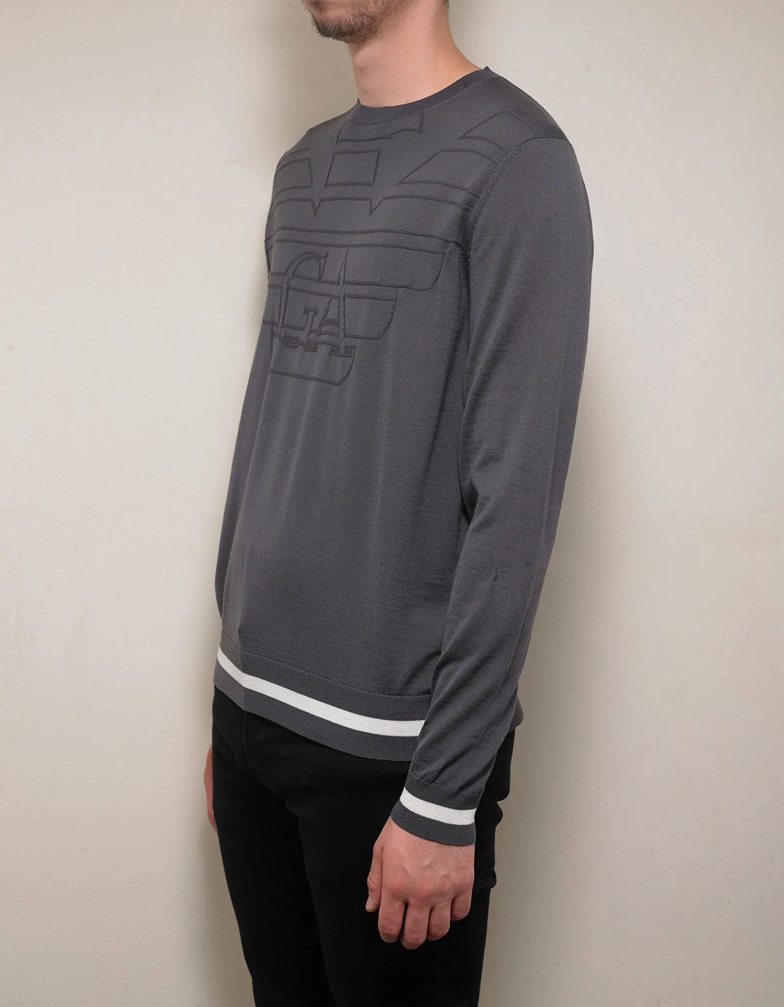 Grey Logo Embossed Wool Sweater