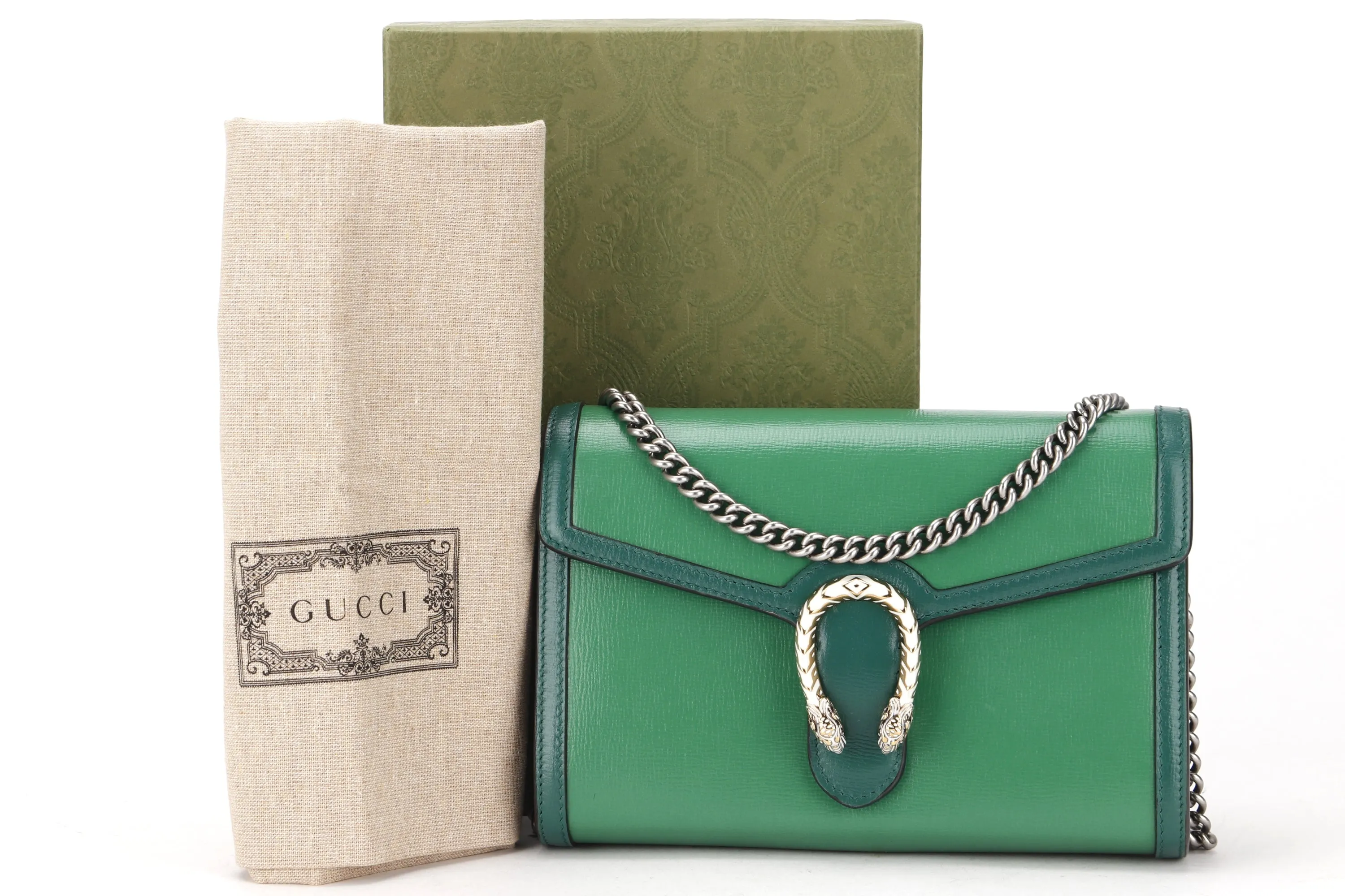 GUCCI 401231 1147 GREEN SERPENTI BUCKLE, WITH DUST COVER & BOX