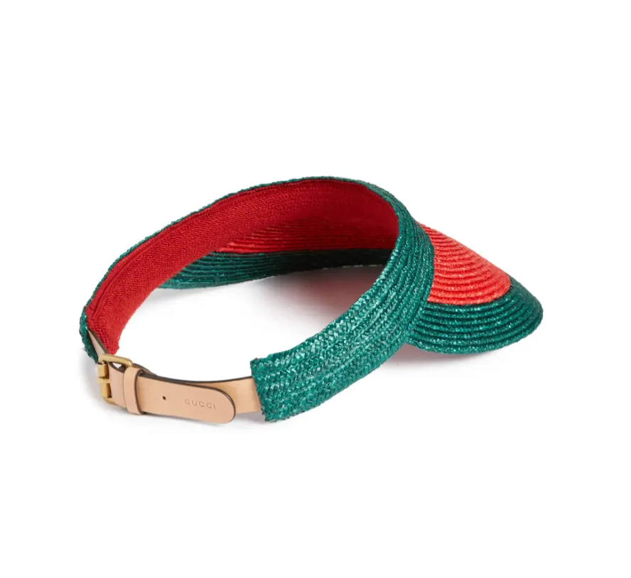 Gucci Manuel Straw Visor in Green