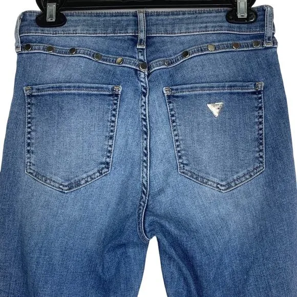 Guess 1981 Studded Jean Skinny Button Fly Size 27 Belt Loops 4 Working Pockets