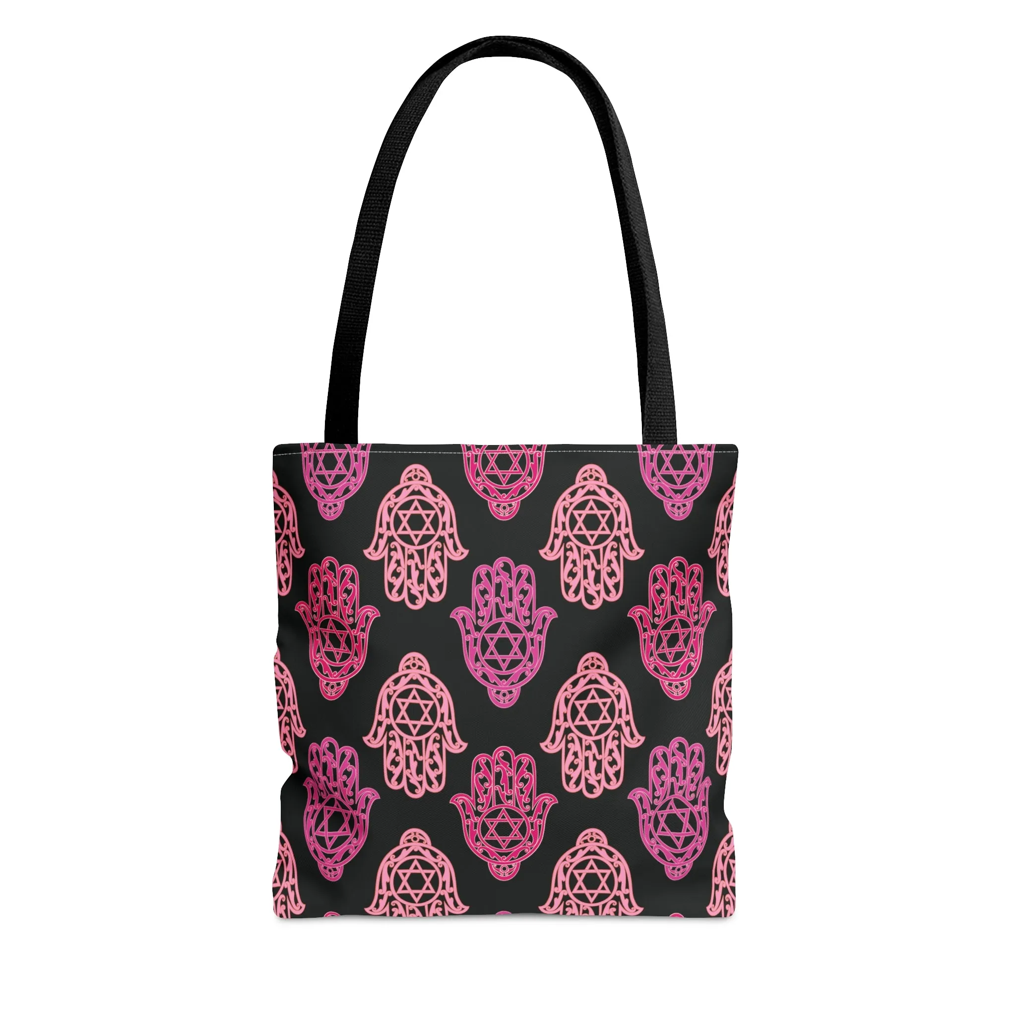 Hadar Pinks Hamsa Pattern on Black Pattern Tote Bag