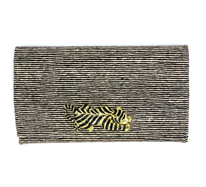 Hailey Clutch Black/White Sparkle Stripe