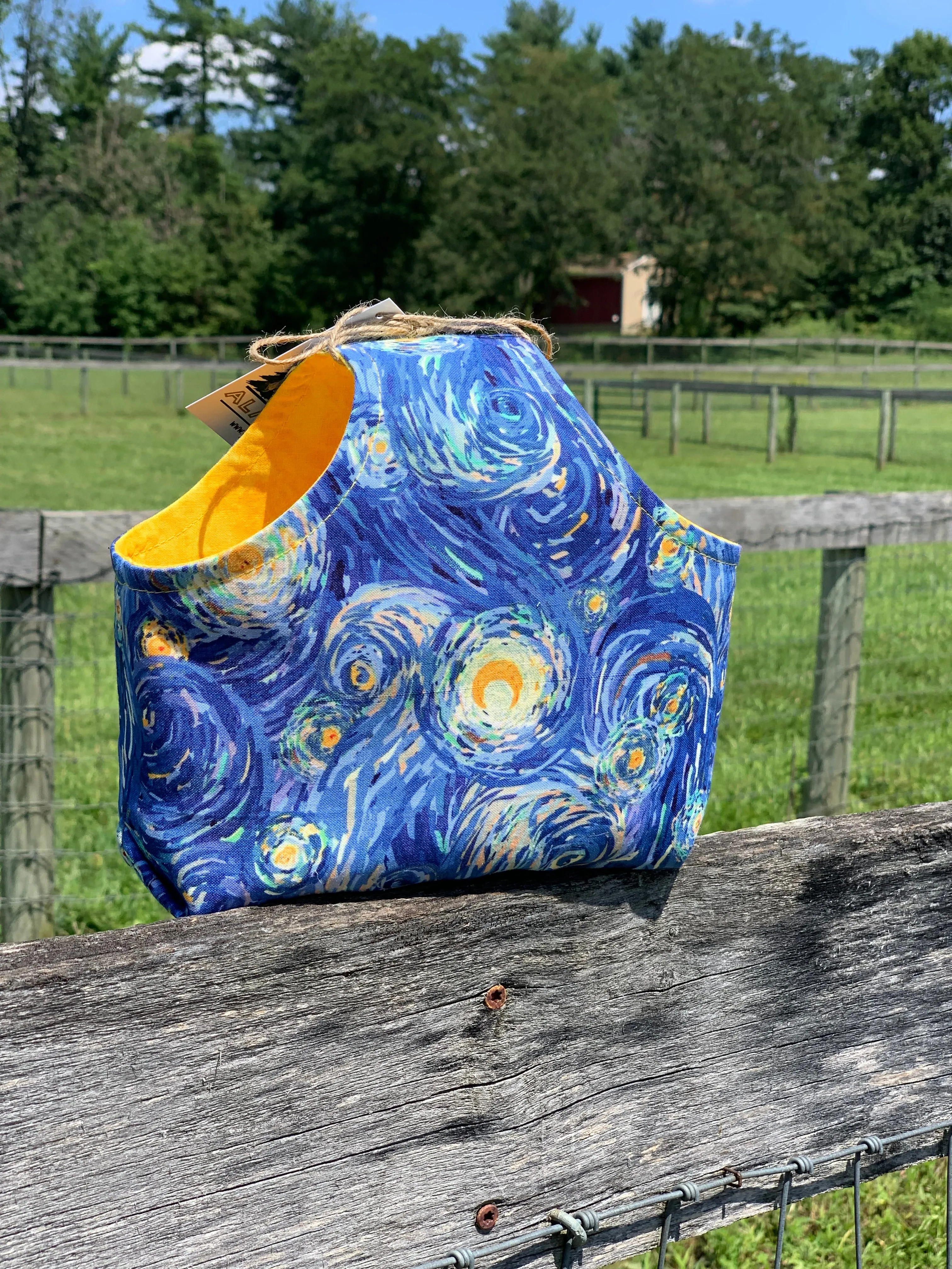 Handle Project Bag by Rose (Small)- Perfect for SOCK Knitters -  STARRY NIGHT with Yellow
