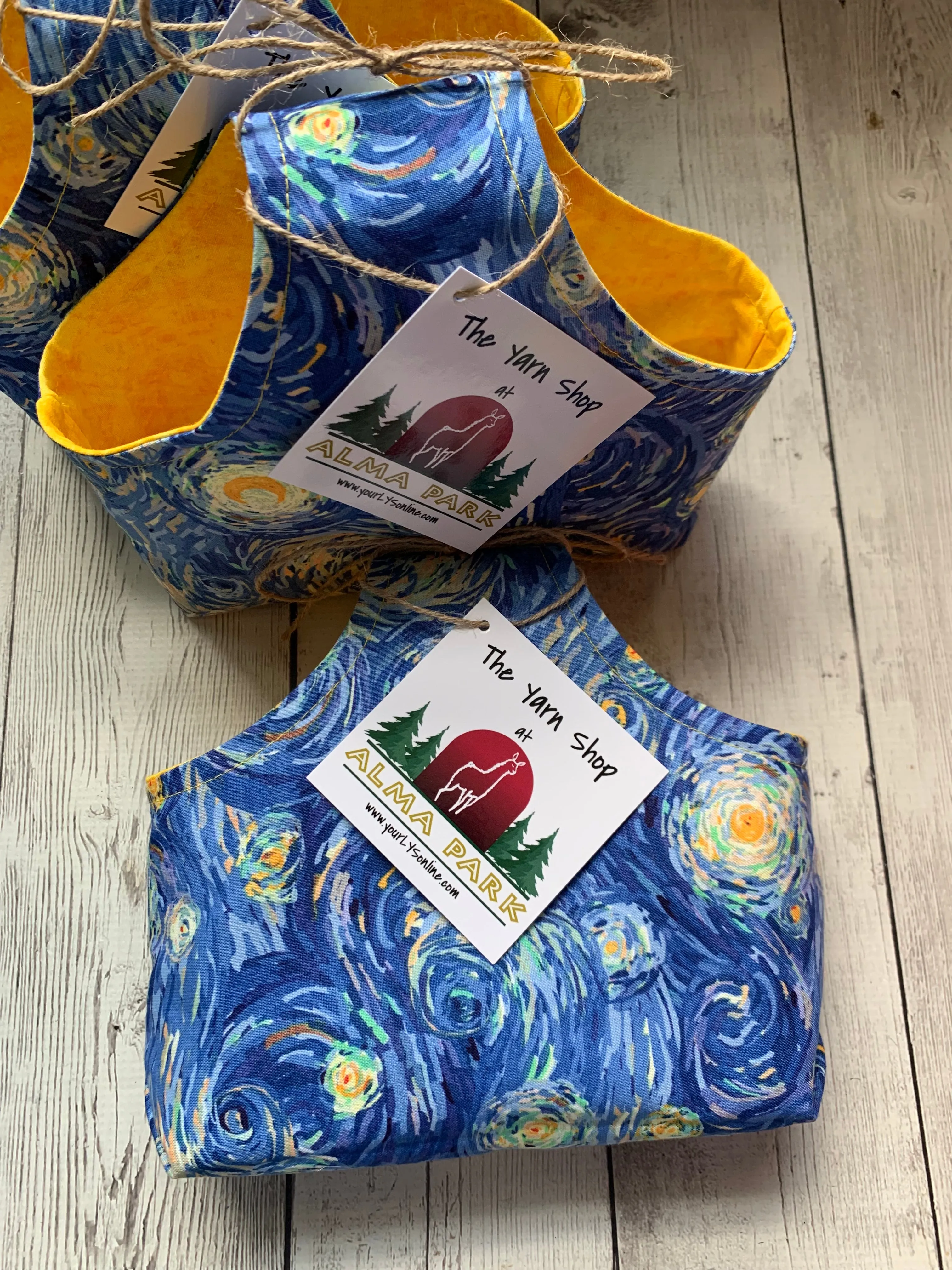 Handle Project Bag by Rose (Small)- Perfect for SOCK Knitters -  STARRY NIGHT with Yellow