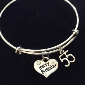 Happy 55th Birthday Expandable Charm Bracelets Adjustable Bangle Gift (Other Numbers Available)