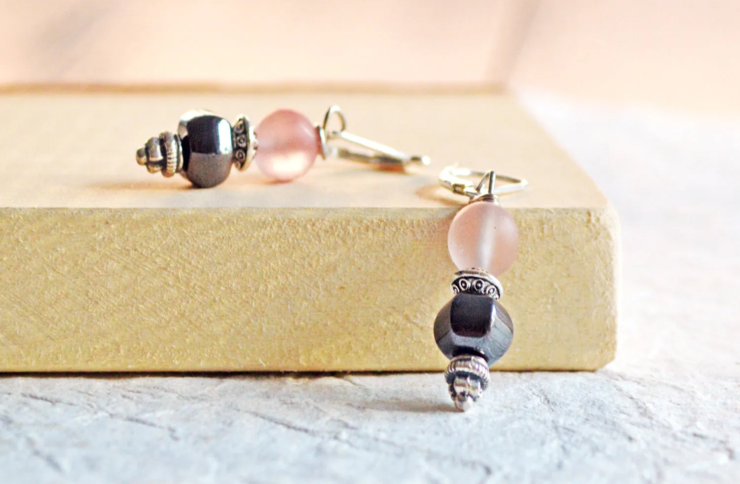Hematite Magnetic & Pink Quartz Earrings