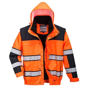 Hi-Vis 3-in-1 Contrast Winter Bomber Jacket Orange/Black