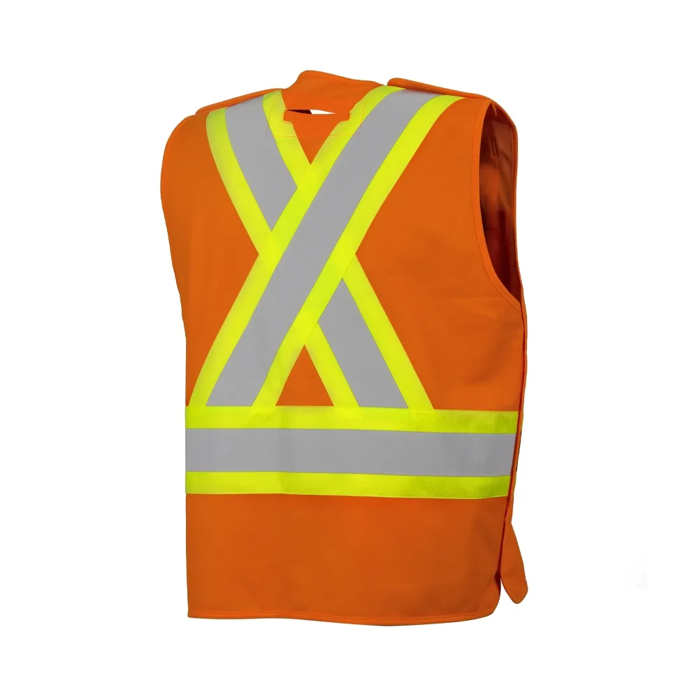 Hi-Vis 5 Pt. Tear-Away Solid Traffic Vest, 4 Pockets by Ground Force - Style TV4