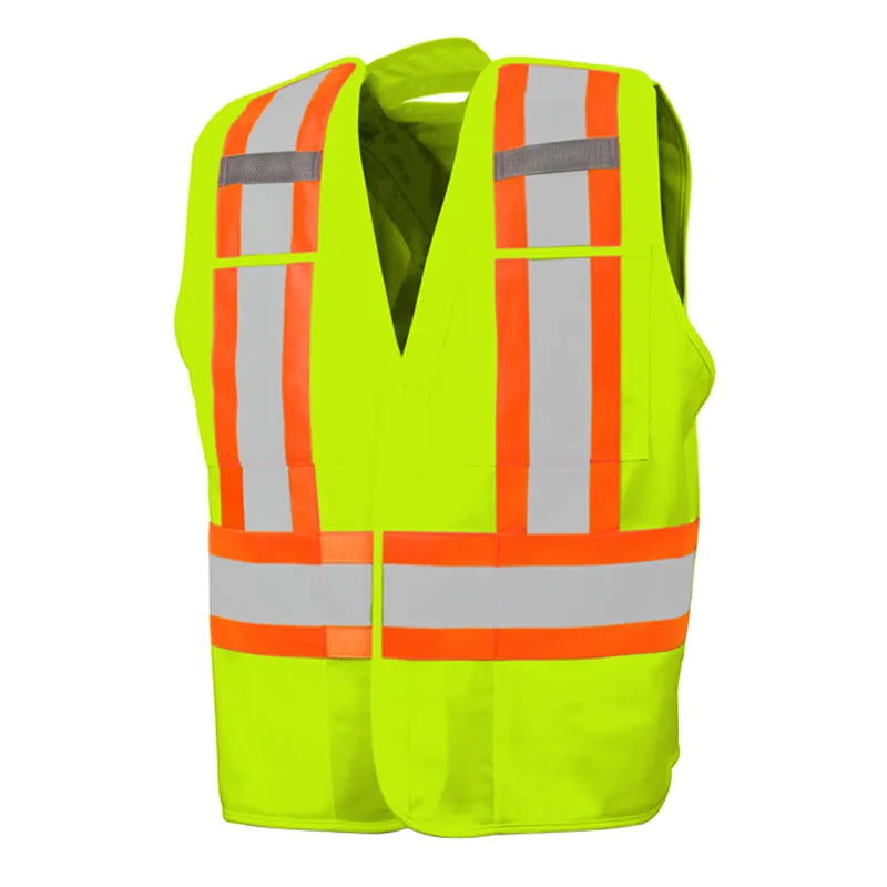 Hi-Vis 5 Pt. Tear-Away Solid Traffic Vest, 4 Pockets by Ground Force - Style TV4