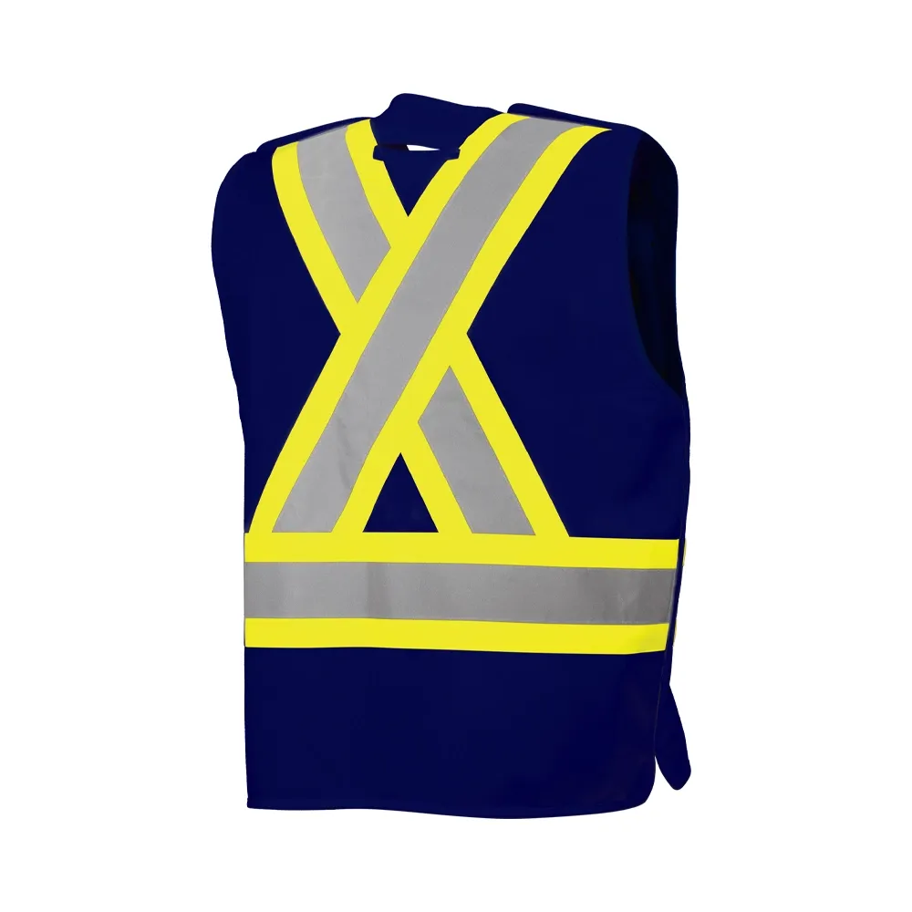 Hi-Vis 5 Pt. Tear-Away Solid Traffic Vest, 4 Pockets by Ground Force - Style TV4