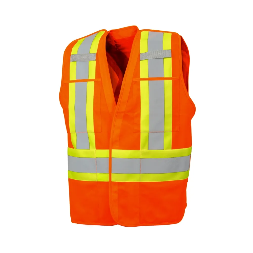 Hi-Vis 5 Pt. Tear-Away Solid Traffic Vest, 4 Pockets by Ground Force - Style TV4