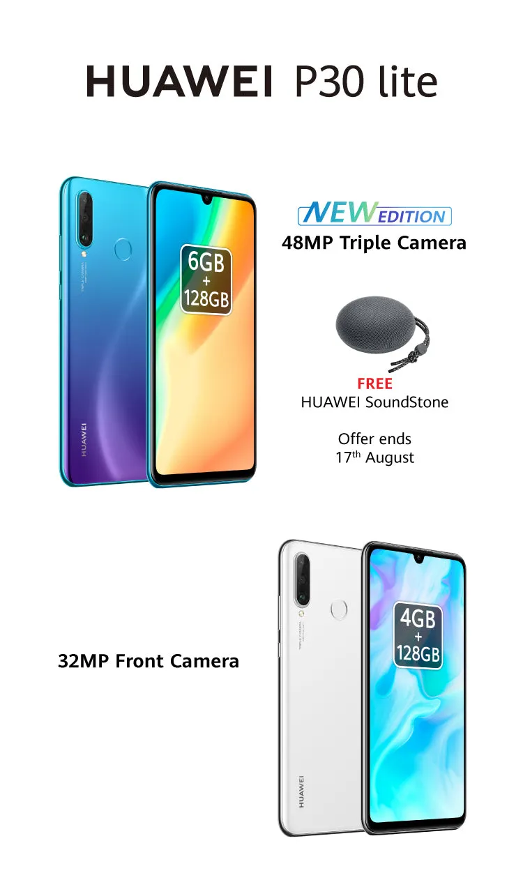 HUAWEI P30 lite 4GB 128GB Smartphone 6.15"" Full Screen Android 9.0 Kirin 710 Octa Core 4*Cameras Mobile Phone blue_4GB 128GB