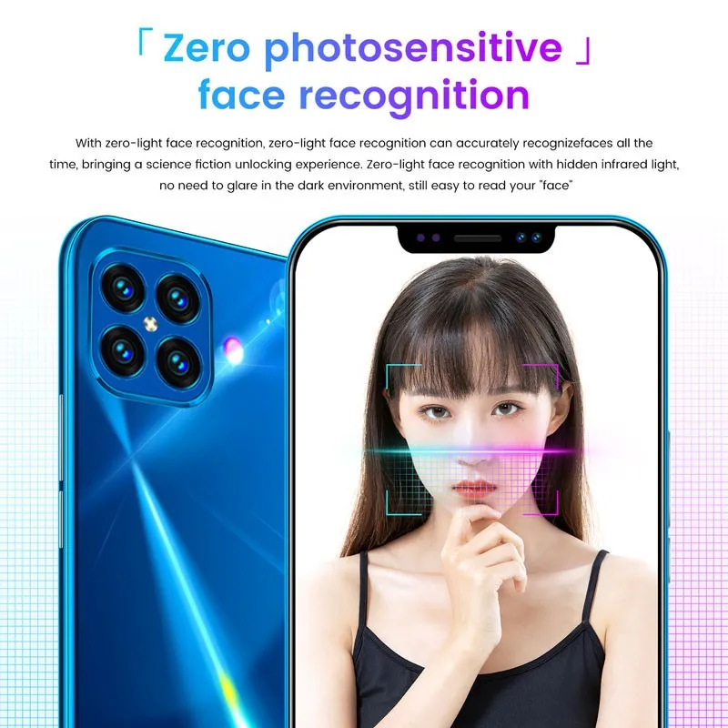 i12 6.7Inch Large Screen Phone Notch Screen Android Quickly Unlock Smartphone(10 512G) blue_U.S. plug