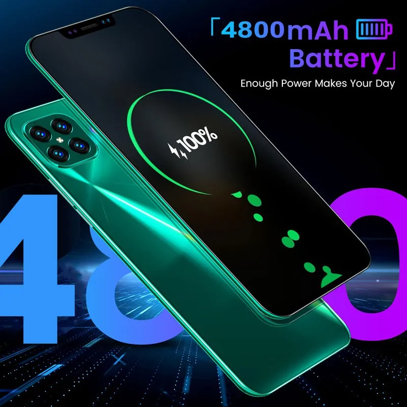 i12 6.7Inch Large Screen Phone Notch Screen Android Quickly Unlock Smartphone(10 512G) blue_U.S. plug