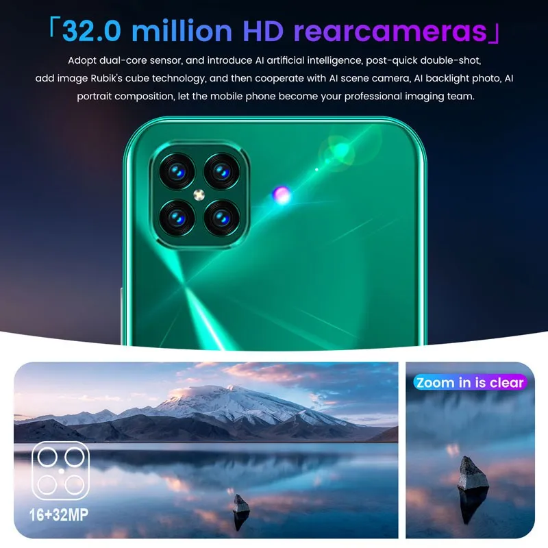i12 6.7Inch Large Screen Phone Notch Screen Android Quickly Unlock Smartphone(10 512G) blue_U.S. plug