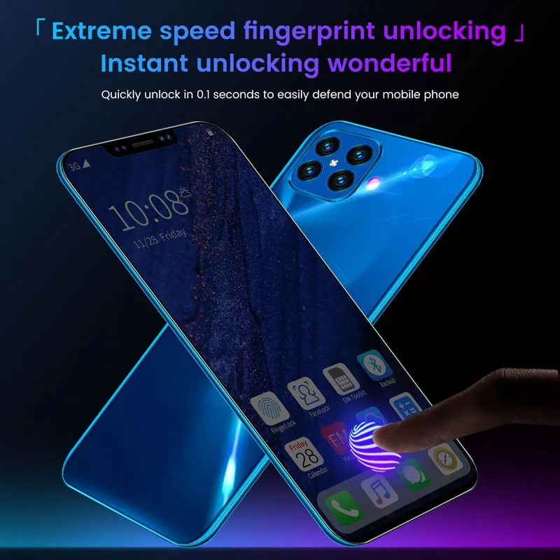 i12 6.7Inch Large Screen Phone Notch Screen Android Quickly Unlock Smartphone(10 512G) blue_U.S. plug