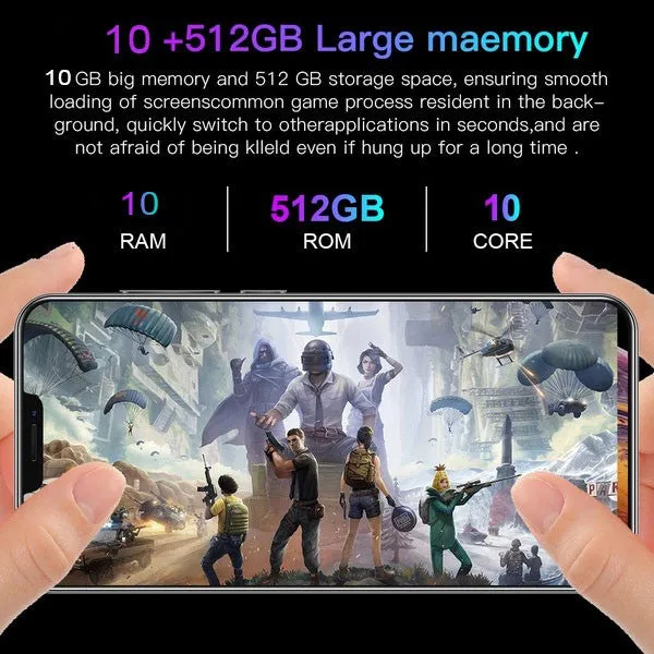 i12 6.7Inch Large Screen Phone Notch Screen Android Quickly Unlock Smartphone(10 512G) blue_U.S. plug