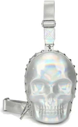 Iridescent Skull Crossbody Bag with Studded Detail
