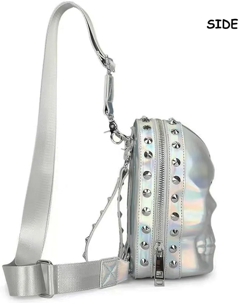 Iridescent Skull Crossbody Bag with Studded Detail