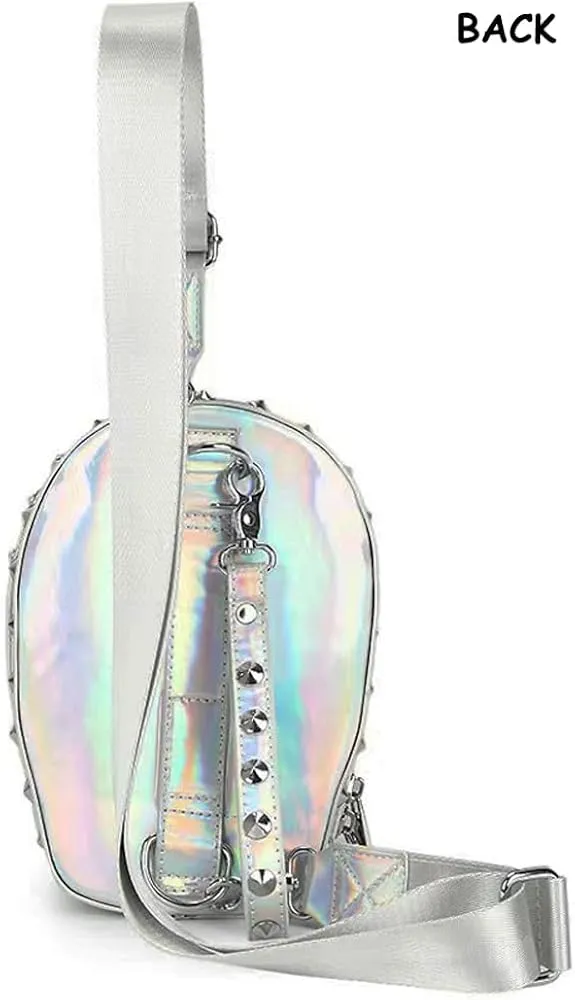 Iridescent Skull Crossbody Bag with Studded Detail