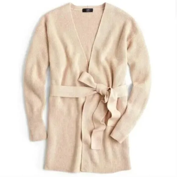 J. CREW Tie Waist Cardigan Longline Sweater Heather Camel Tan {3K8}