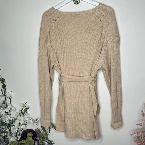 J. CREW Tie Waist Cardigan Longline Sweater Heather Camel Tan {3K8}