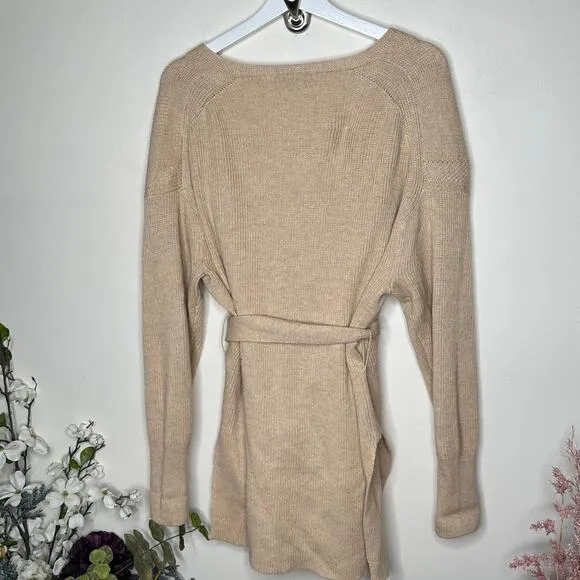 J. CREW Tie Waist Cardigan Longline Sweater Heather Camel Tan {3K8}