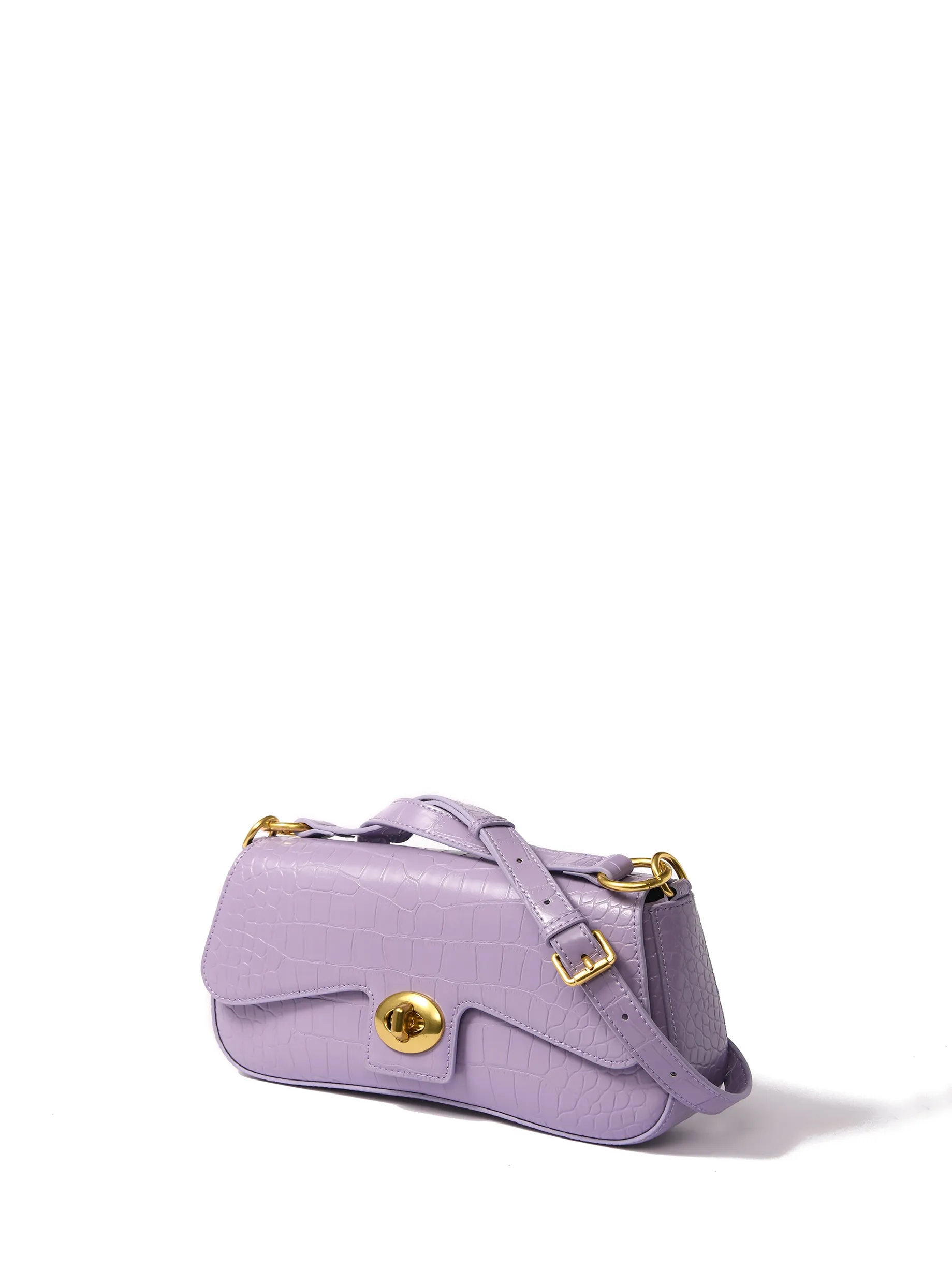 Jacqueline Leather Bag with Croc-Embossed Pattern, Purple