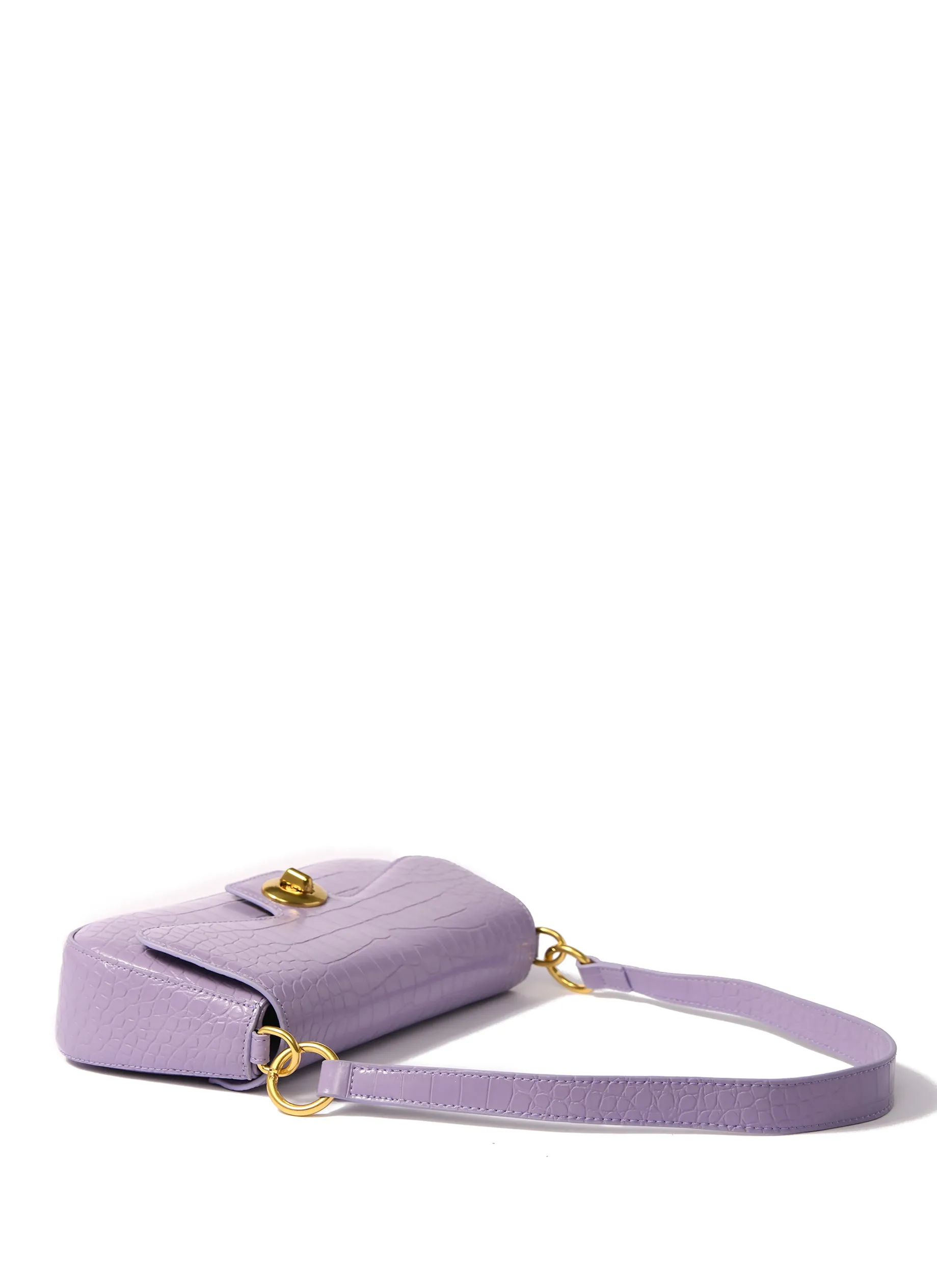 Jacqueline Leather Bag with Croc-Embossed Pattern, Purple