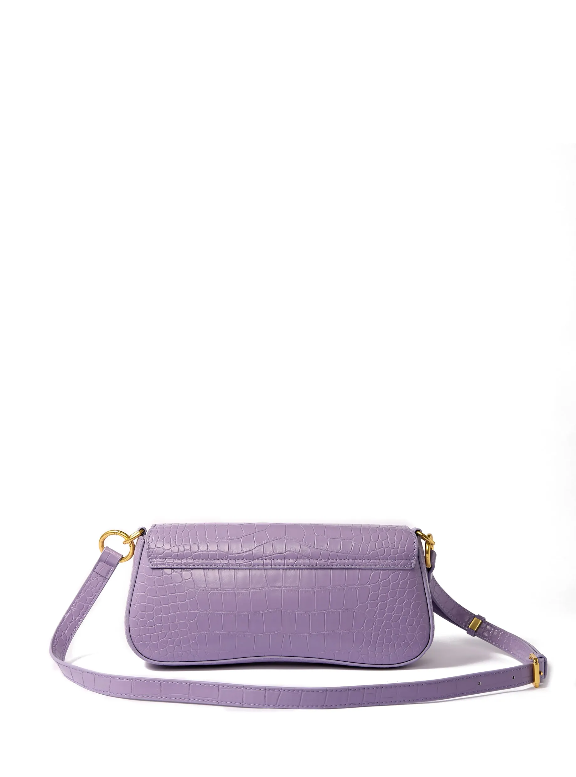Jacqueline Leather Bag with Croc-Embossed Pattern, Purple