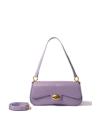 Jacqueline Leather Bag with Croc-Embossed Pattern, Purple