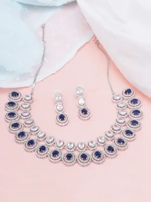 Karatcart Blue American Diamond Studded Choker Necklace Set