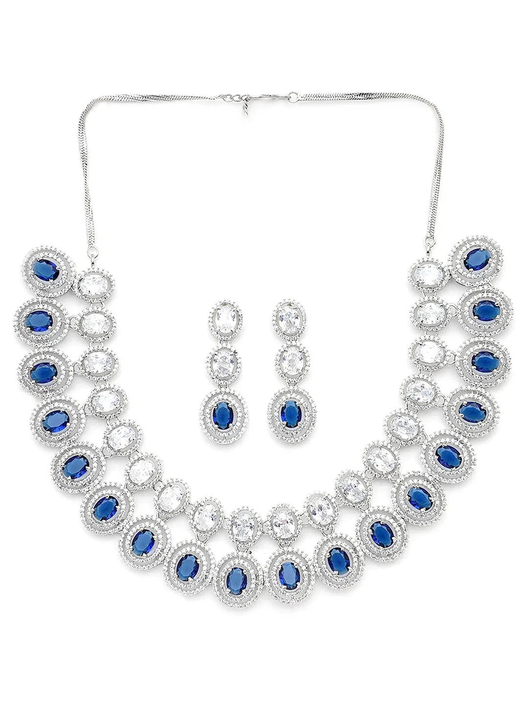 Karatcart Blue American Diamond Studded Choker Necklace Set