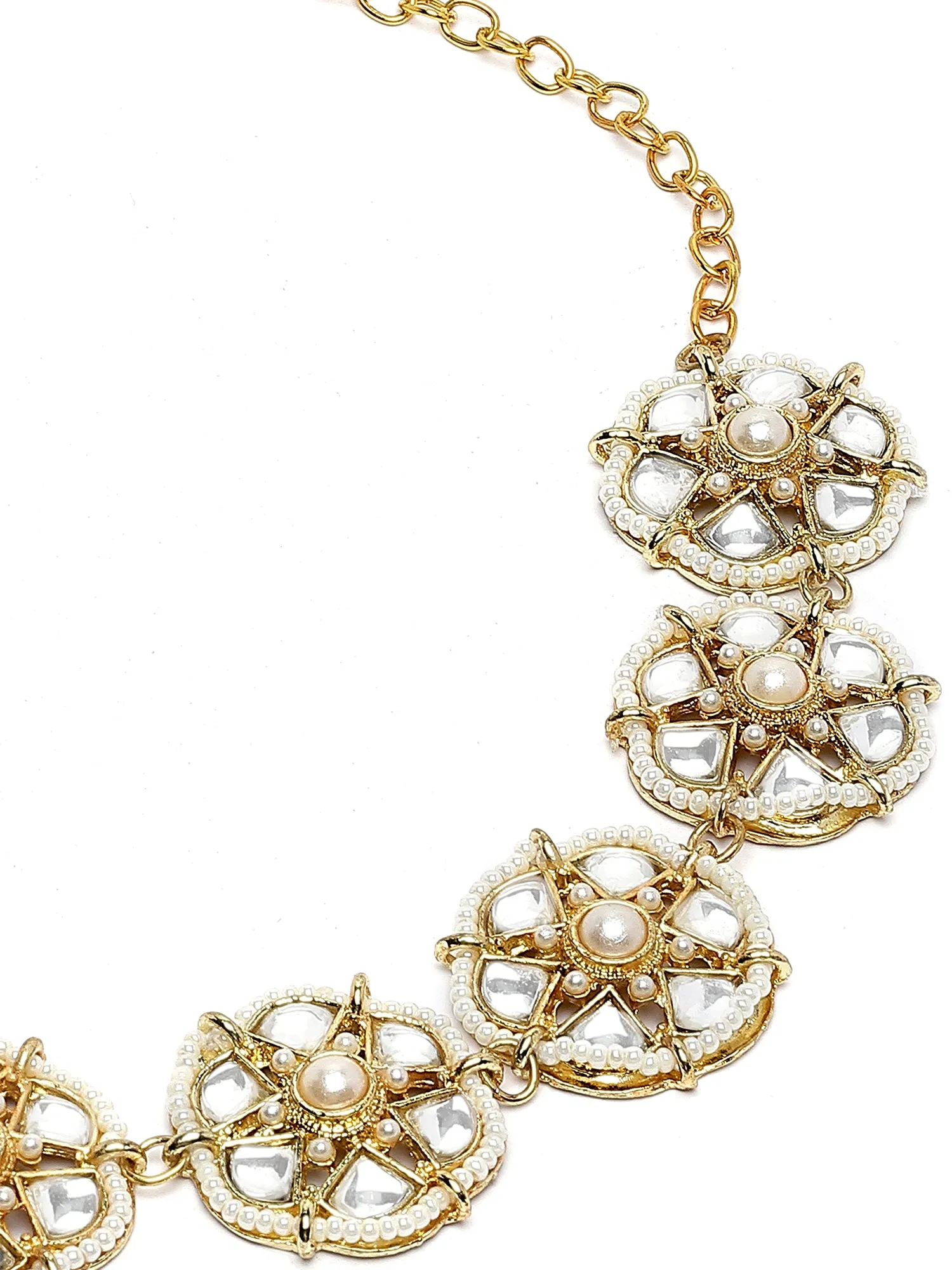 Karatcart Gold Plated Floral Design Pearl and Kundan Studded Hairband for Women