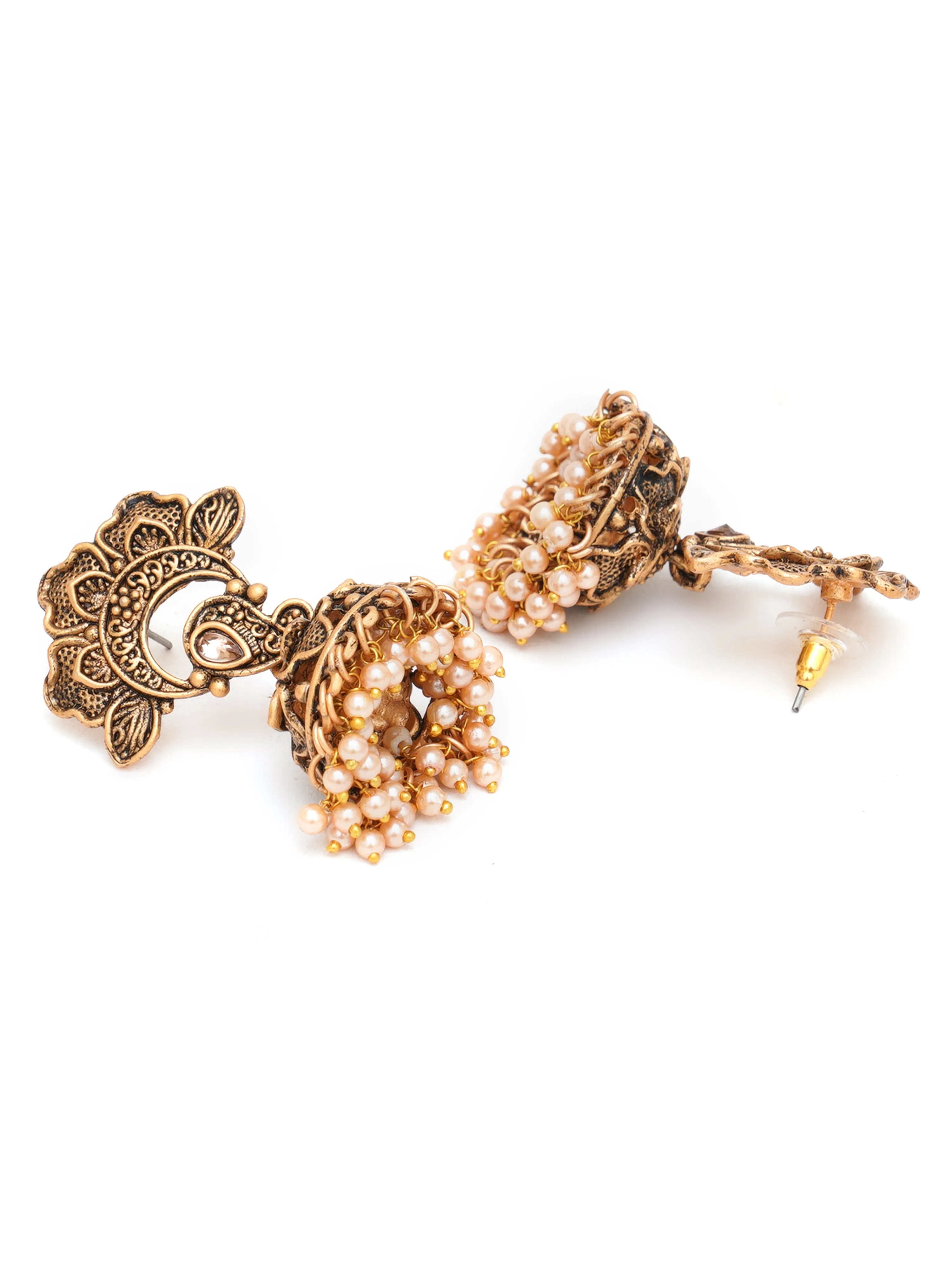 Karatcart Gold Plated Floral Jhumki Studded with Golden Pearl for Women