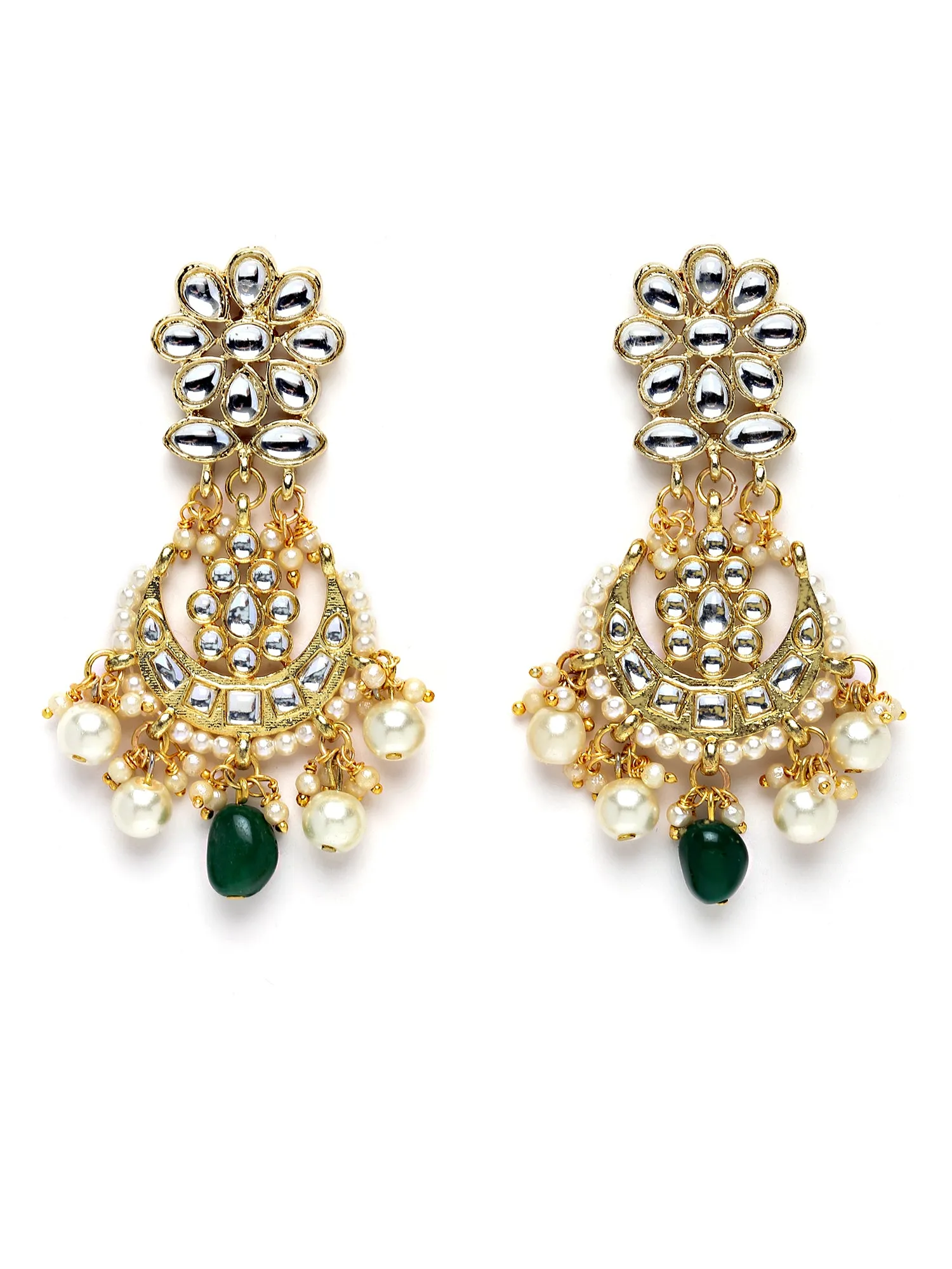 Karatcart Gold Plated Green Beads Multilayered Kundan Choker Necklace Set for Women