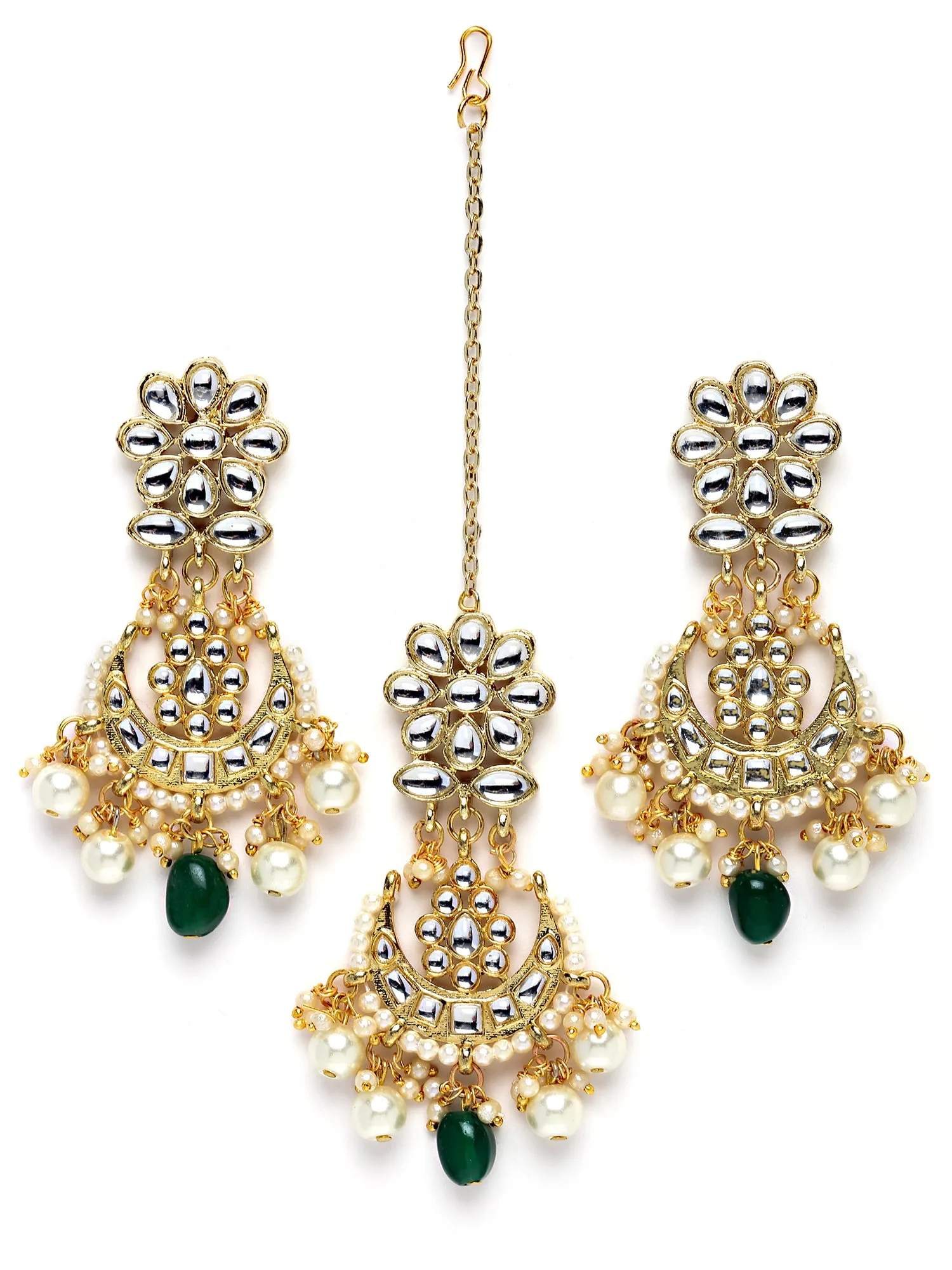 Karatcart Gold Plated Green Beads Multilayered Kundan Choker Necklace Set for Women