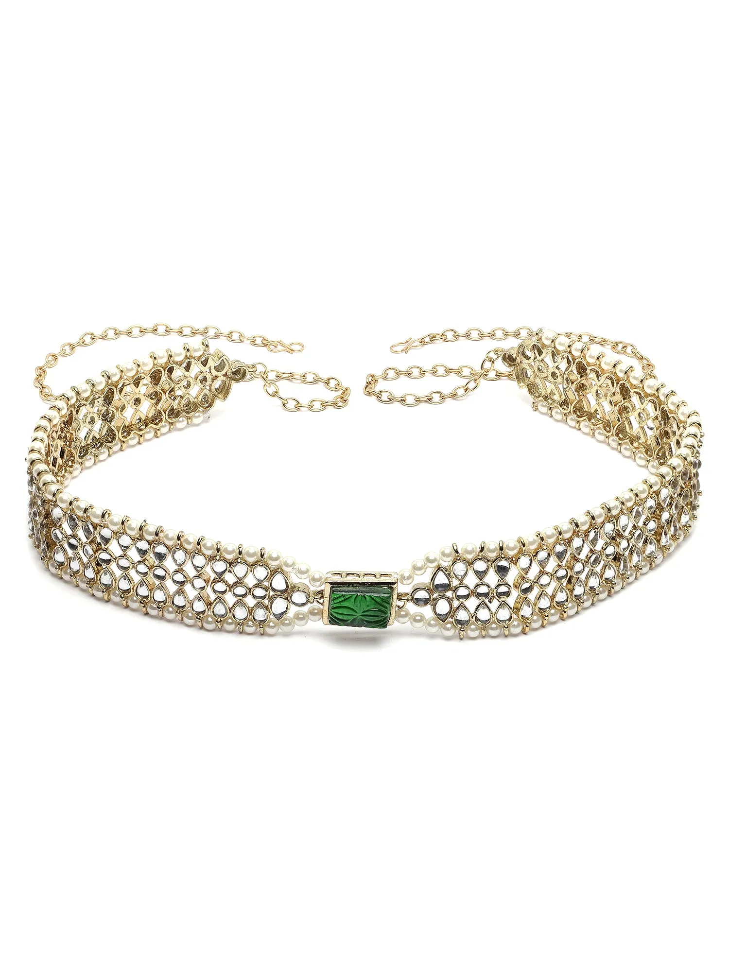 Karatcart Gold Plated Green Carved Stone Studded Kundan Kamarbnadh for Women
