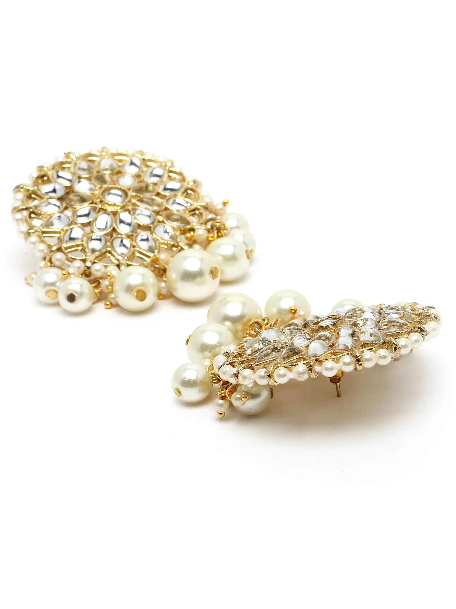 Karatcart Gold Plated Green Crystal and Pearl Studded Kundan Rani Haar Necklace Set for Women