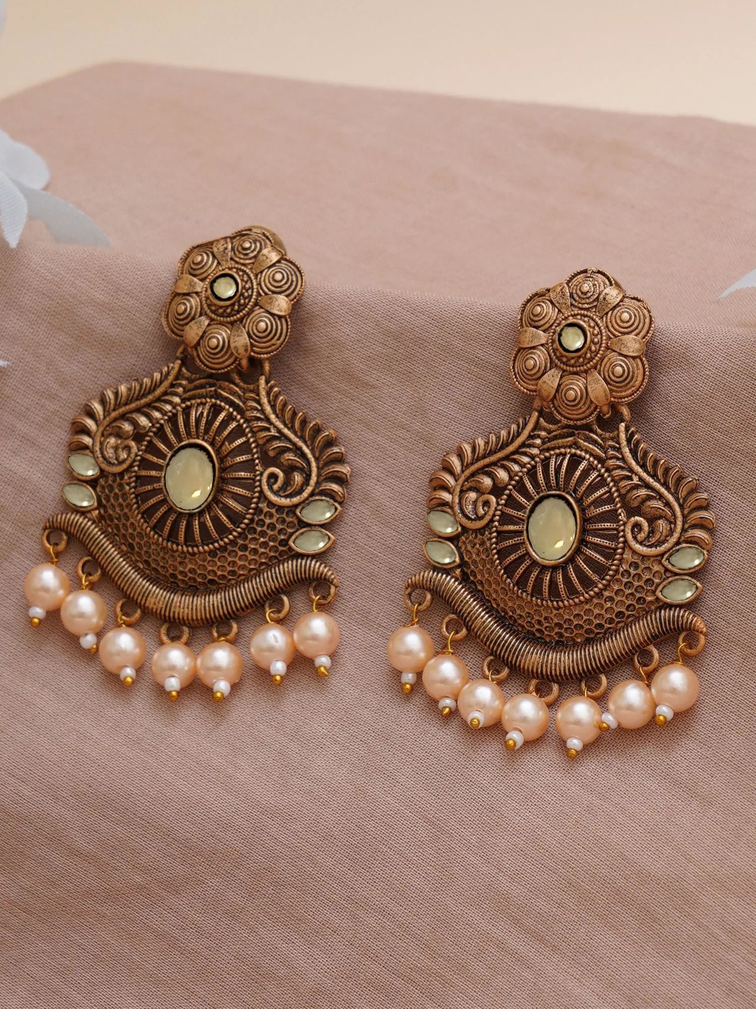 Karatcart Gold Plated Handcrafted Golden Stone Studded Dangler Earrings for Women