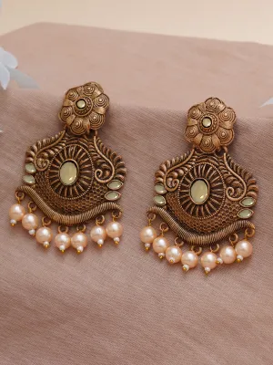 Karatcart Gold Plated Handcrafted Golden Stone Studded Dangler Earrings for Women