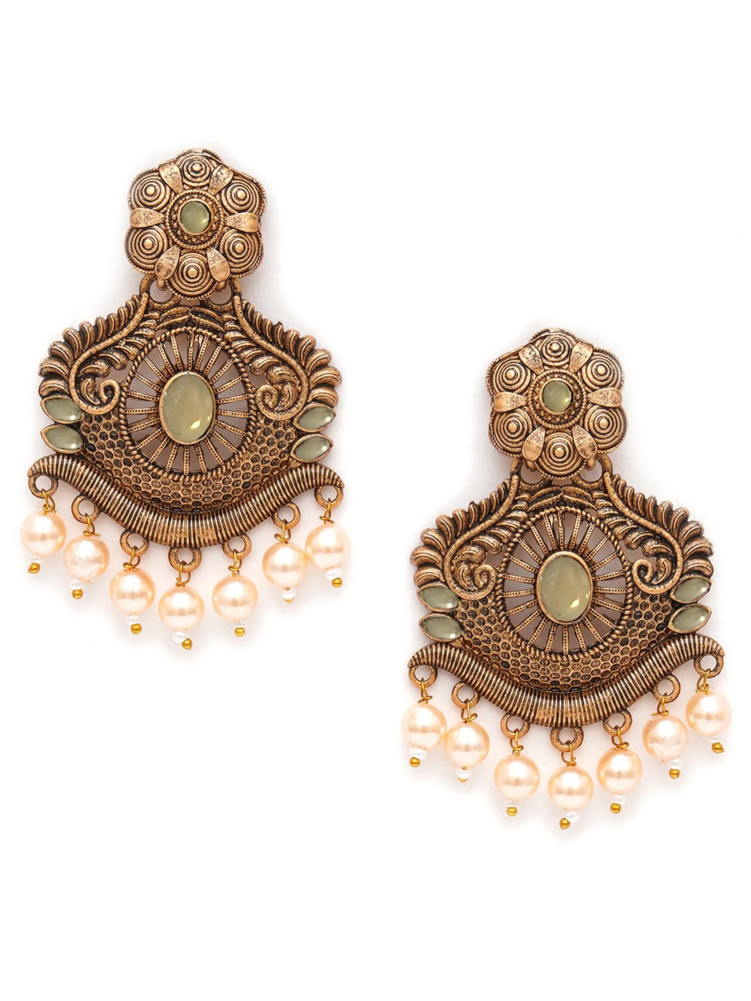 Karatcart Gold Plated Handcrafted Golden Stone Studded Dangler Earrings for Women