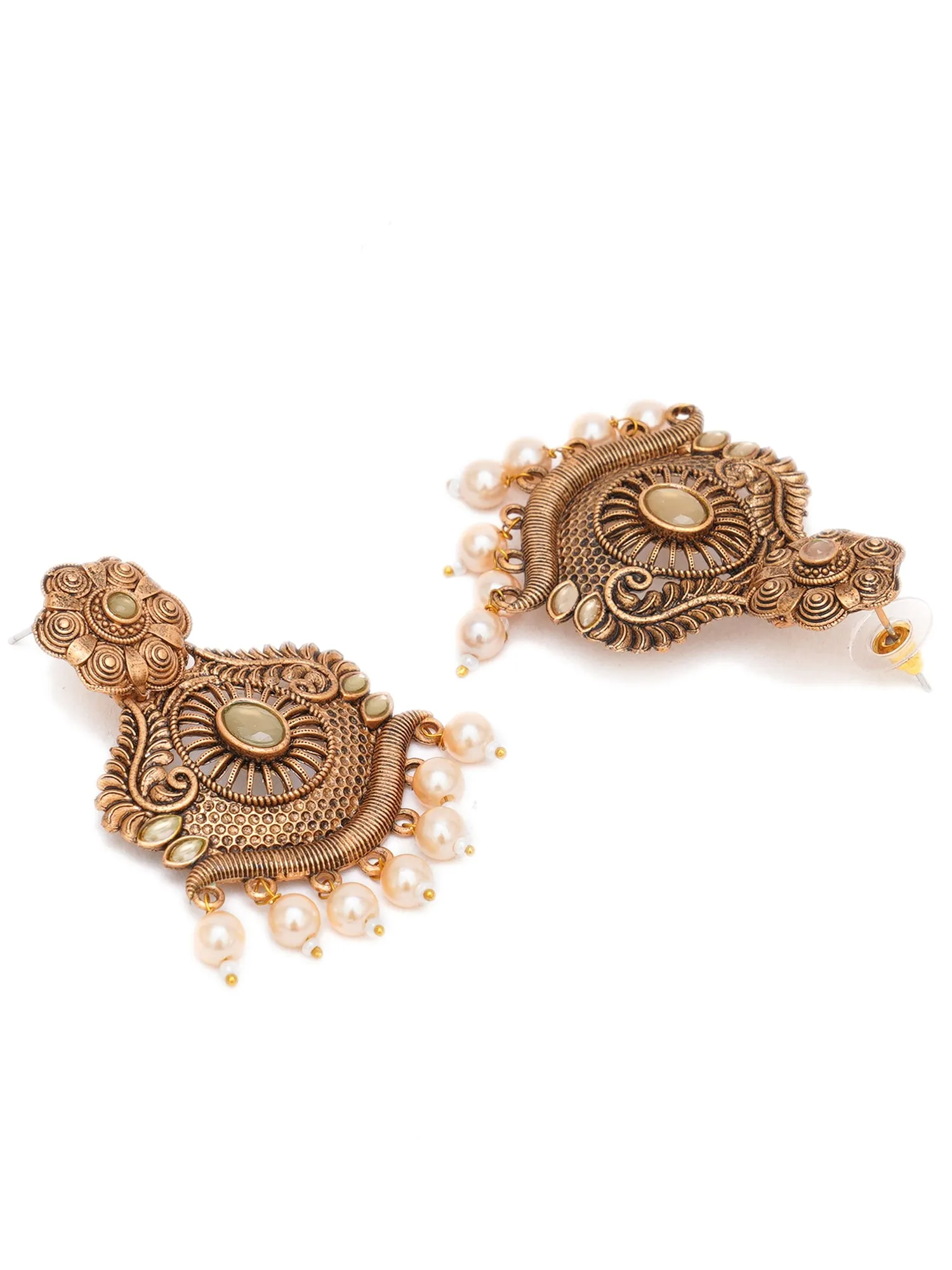 Karatcart Gold Plated Handcrafted Golden Stone Studded Dangler Earrings for Women