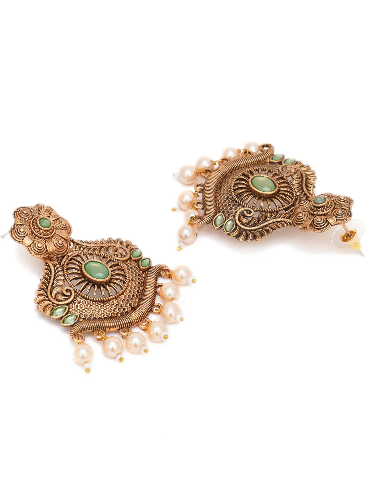Karatcart Gold Plated Handcrafted Lime Green Stone Studded Dangler Earrings for Women
