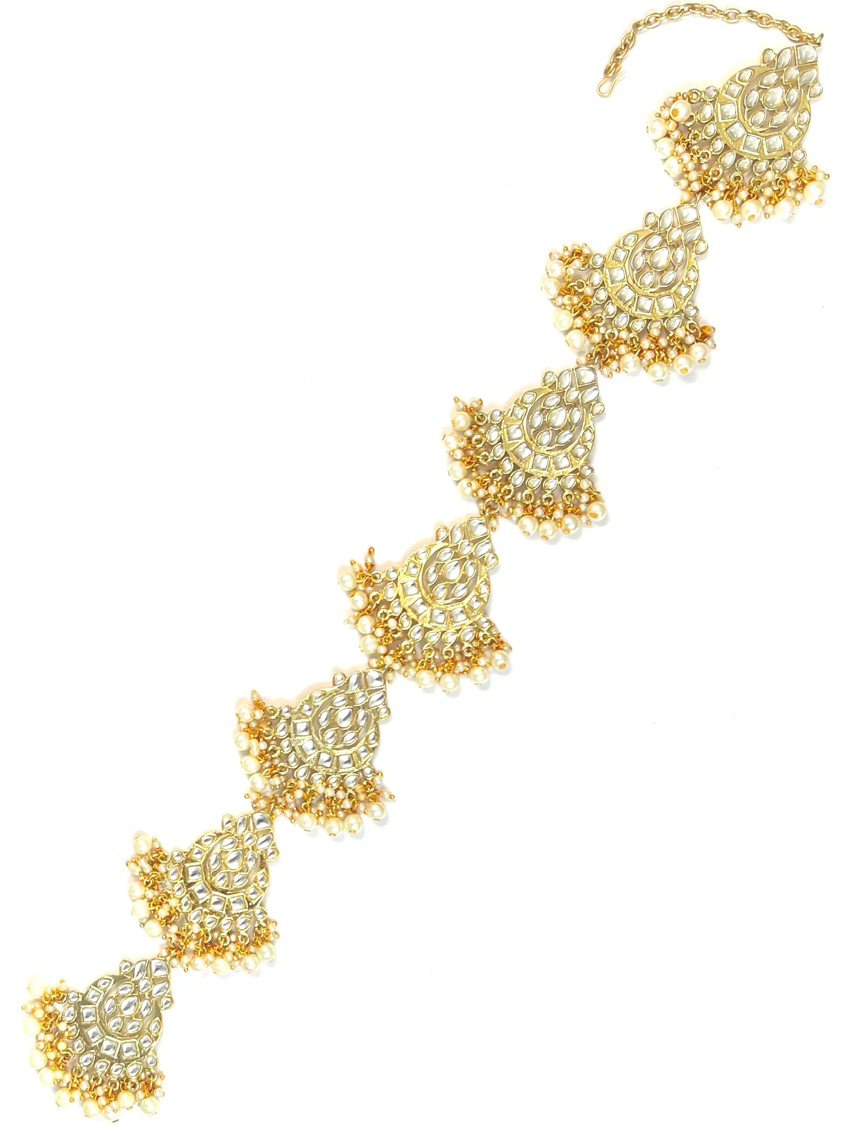 Karatcart Gold Plated Handcrafted Pearl and Kundan Studded Bridal Wedding Hair Braid Choti